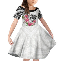 White Polynesian Hammerhead Shark Tribal Pattern Family Matching Mermaid Dress and Hawaiian Shirt