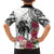 White Polynesian Hammerhead Shark Tribal Pattern Family Matching Off Shoulder Short Dress and Hawaiian Shirt