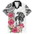 White Polynesian Hammerhead Shark Tribal Pattern Family Matching Off Shoulder Short Dress and Hawaiian Shirt