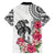 White Polynesian Hammerhead Shark Tribal Pattern Family Matching Off Shoulder Short Dress and Hawaiian Shirt