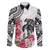 White Polynesian Hammerhead Shark Tribal Pattern Family Matching Off Shoulder Short Dress and Hawaiian Shirt