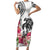 White Polynesian Hammerhead Shark Tribal Pattern Family Matching Short Sleeve Bodycon Dress and Hawaiian Shirt