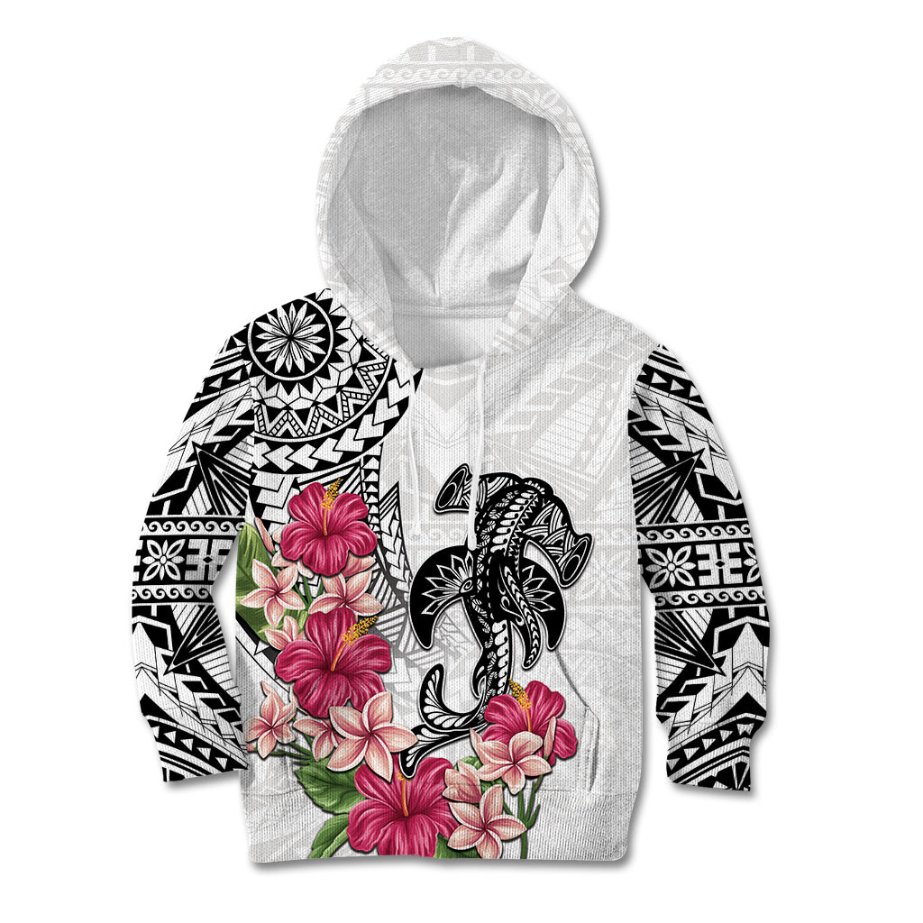 White Polynesian Hammerhead Shark Tribal Pattern Kid Hoodie LT05 Hoodie White - Polynesian Pride