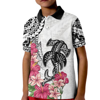 White Polynesian Hammerhead Shark Tribal Pattern Kid Polo Shirt