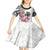 White Polynesian Hammerhead Shark Tribal Pattern Kid Short Sleeve Dress