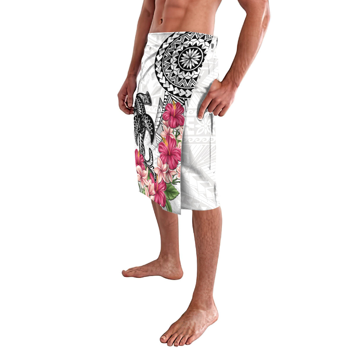 White Polynesian Hammerhead Shark Tribal Pattern Lavalava