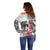 White Polynesian Hammerhead Shark Tribal Pattern Off Shoulder Sweater