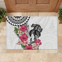 White Polynesian Hammerhead Shark Tribal Pattern Rubber Doormat