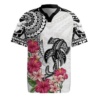 White Polynesian Hammerhead Shark Tribal Pattern Rugby Jersey