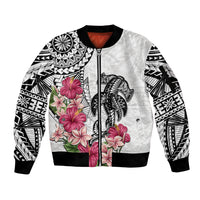White Polynesian Hammerhead Shark Tribal Pattern Sleeve Zip Bomber Jacket