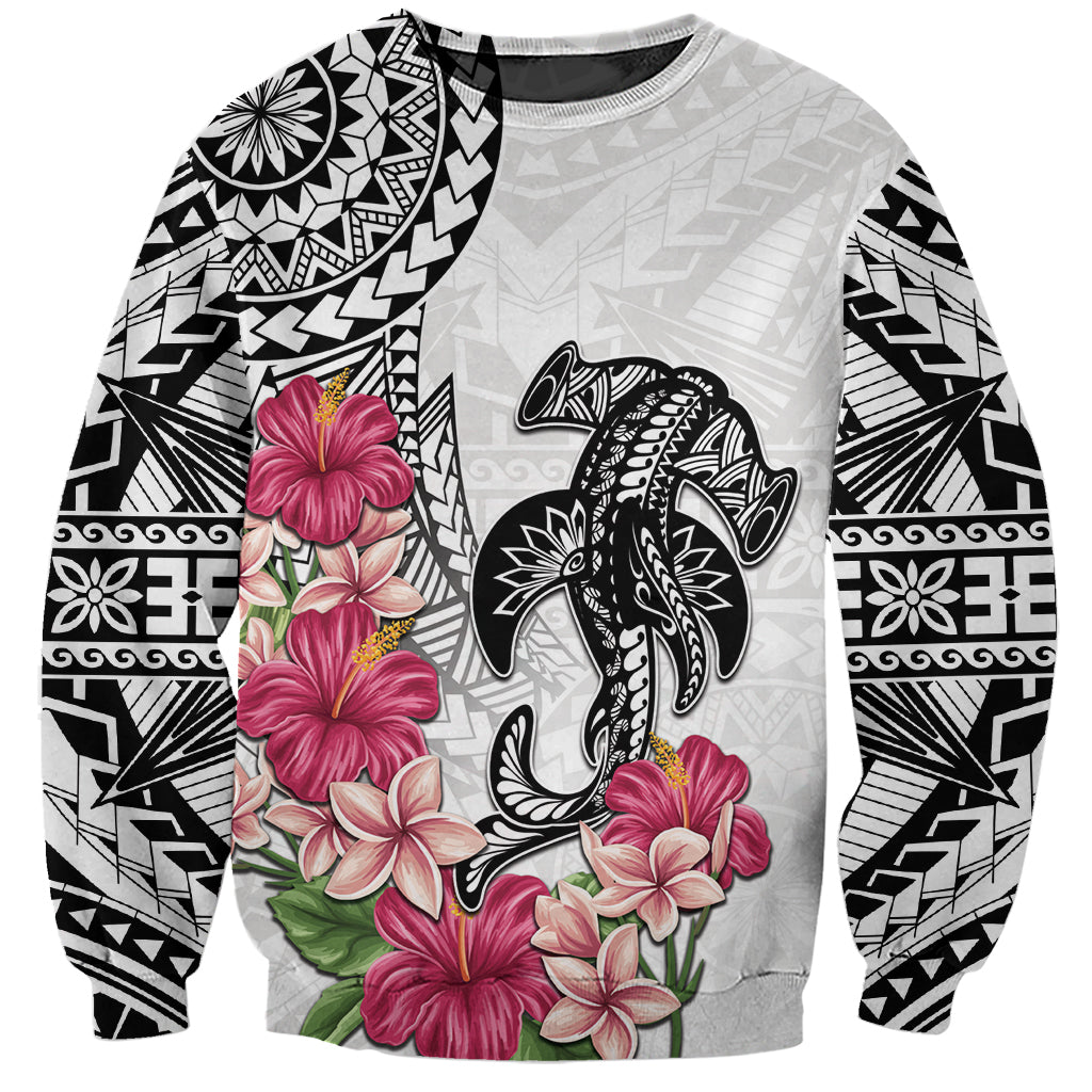 White Polynesian Hammerhead Shark Tribal Pattern Sweatshirt