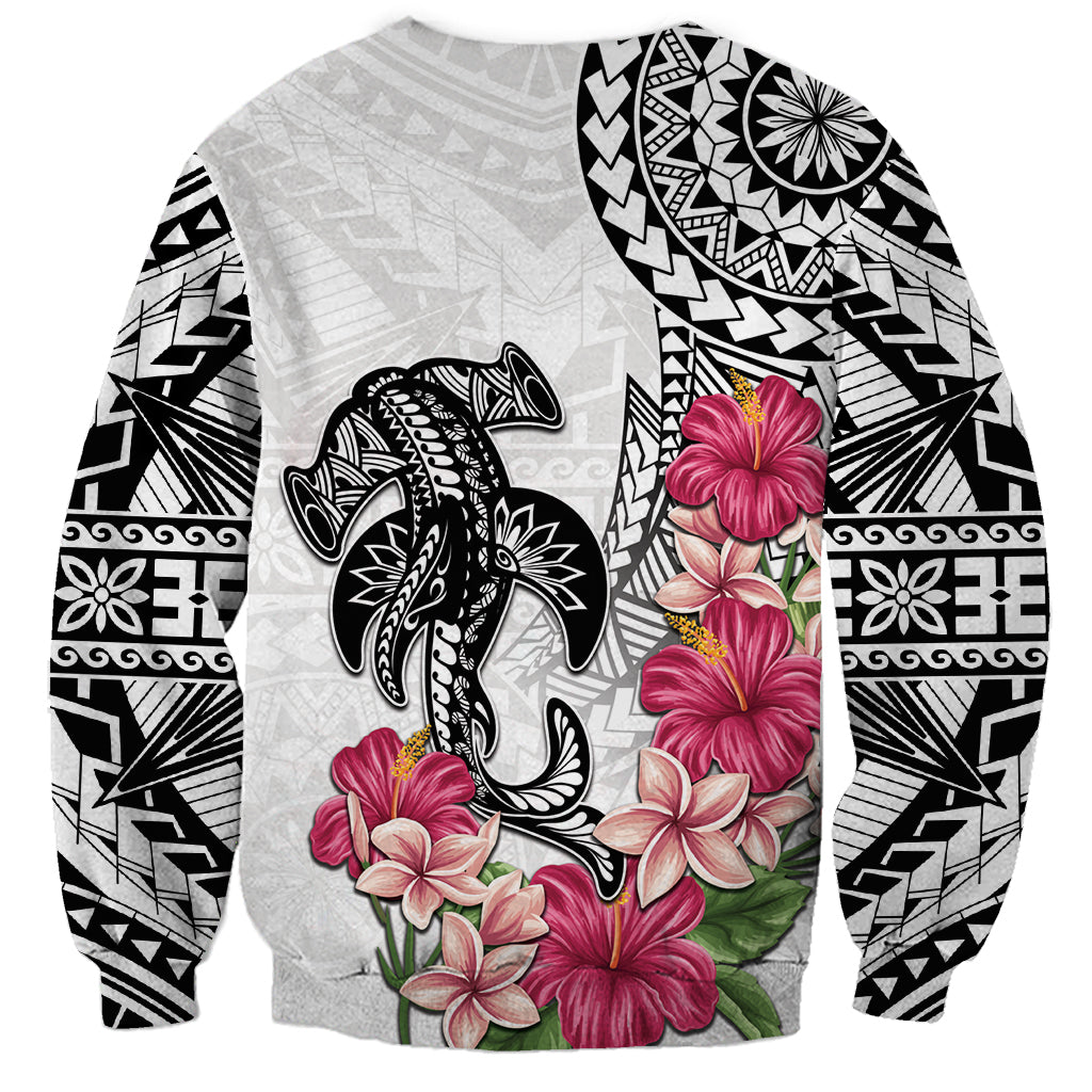 White Polynesian Hammerhead Shark Tribal Pattern Sweatshirt