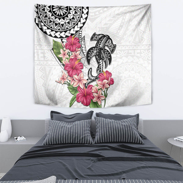 Hawaii Tapestry Hawaiian Native Map Hammerhead Shark Gray
