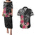 Black Polynesian Hammerhead Shark Tribal Pattern Couples Matching Puletasi and Hawaiian Shirt