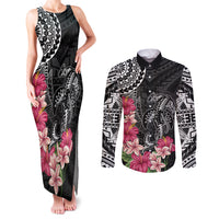 Black Polynesian Hammerhead Shark Tribal Pattern Couples Matching Tank Maxi Dress and Long Sleeve Button Shirt LT05 Black - Polynesian Pride