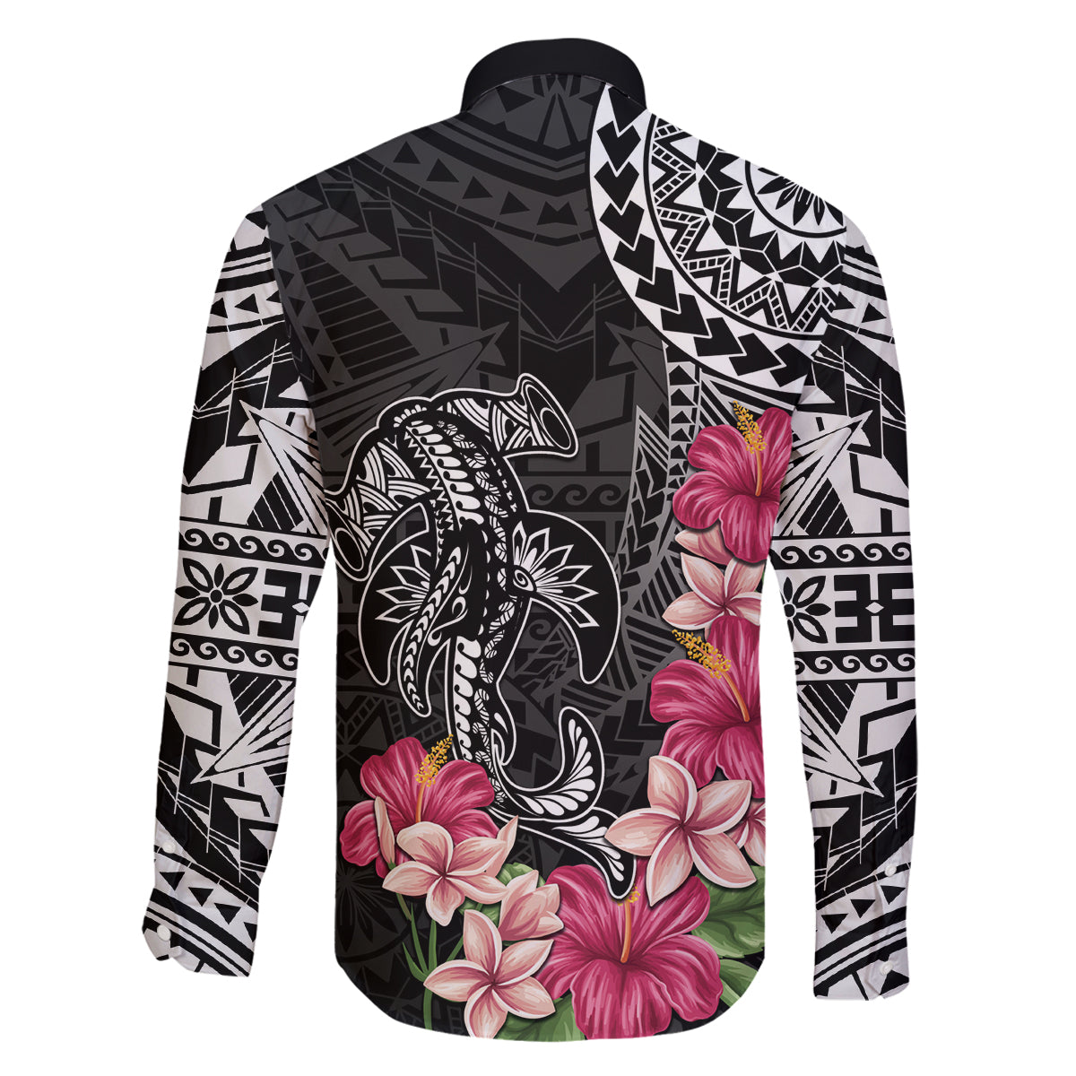 Black Polynesian Hammerhead Shark Tribal Pattern Family Matching Mermaid Dress and Hawaiian Shirt