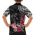 Black Polynesian Hammerhead Shark Tribal Pattern Family Matching Off Shoulder Short Dress and Hawaiian Shirt