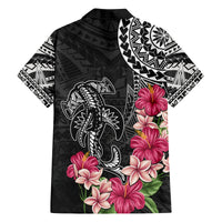 Black Polynesian Hammerhead Shark Tribal Pattern Family Matching Off Shoulder Short Dress and Hawaiian Shirt