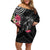 Black Polynesian Hammerhead Shark Tribal Pattern Family Matching Off Shoulder Short Dress and Hawaiian Shirt