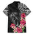 Black Polynesian Hammerhead Shark Tribal Pattern Family Matching Short Sleeve Bodycon Dress and Hawaiian Shirt