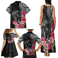 Black Polynesian Hammerhead Shark Tribal Pattern Family Matching Tank Maxi Dress and Hawaiian Shirt