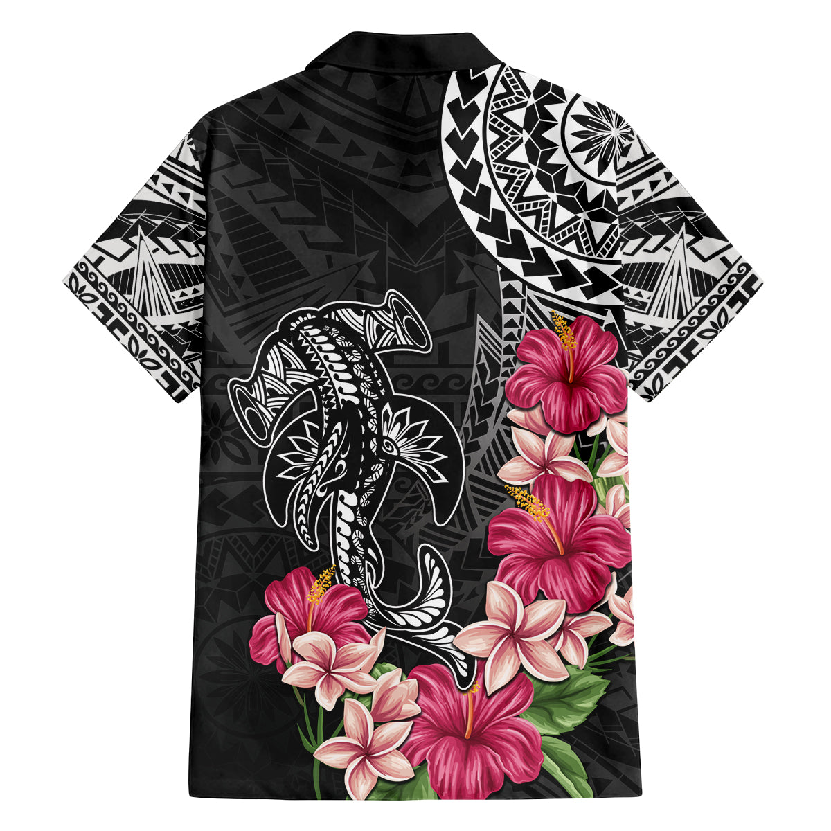 Black Polynesian Hammerhead Shark Tribal Pattern Family Matching Tank Maxi Dress and Hawaiian Shirt