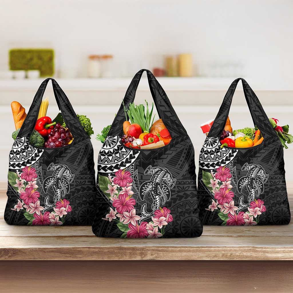 Black Polynesian Hammerhead Shark Tribal Pattern Grocery Bag