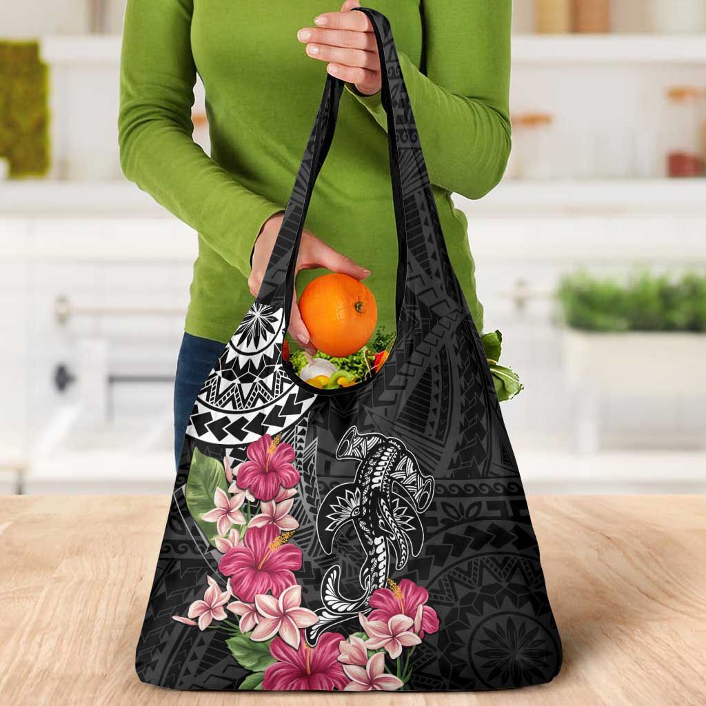 Black Polynesian Hammerhead Shark Tribal Pattern Grocery Bag