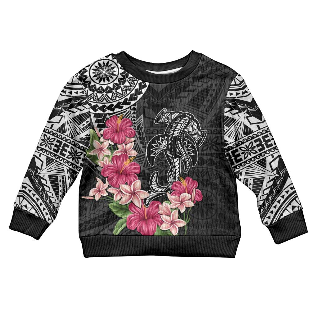 Black Polynesian Hammerhead Shark Tribal Pattern Kid Ugly Christmas Sweater