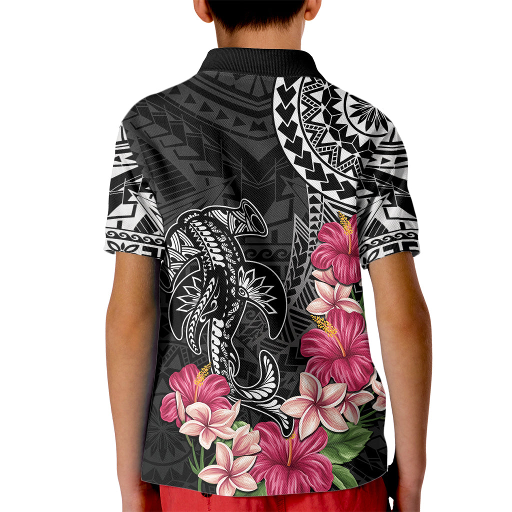 Black Polynesian Hammerhead Shark Tribal Pattern Kid Polo Shirt