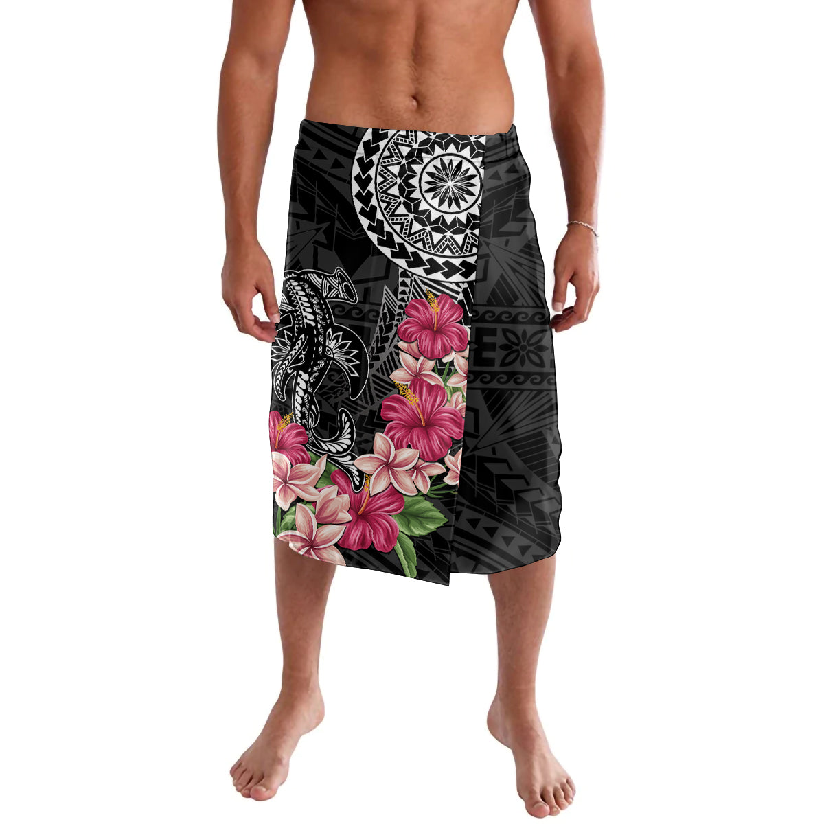 Black Polynesian Hammerhead Shark Tribal Pattern Lavalava