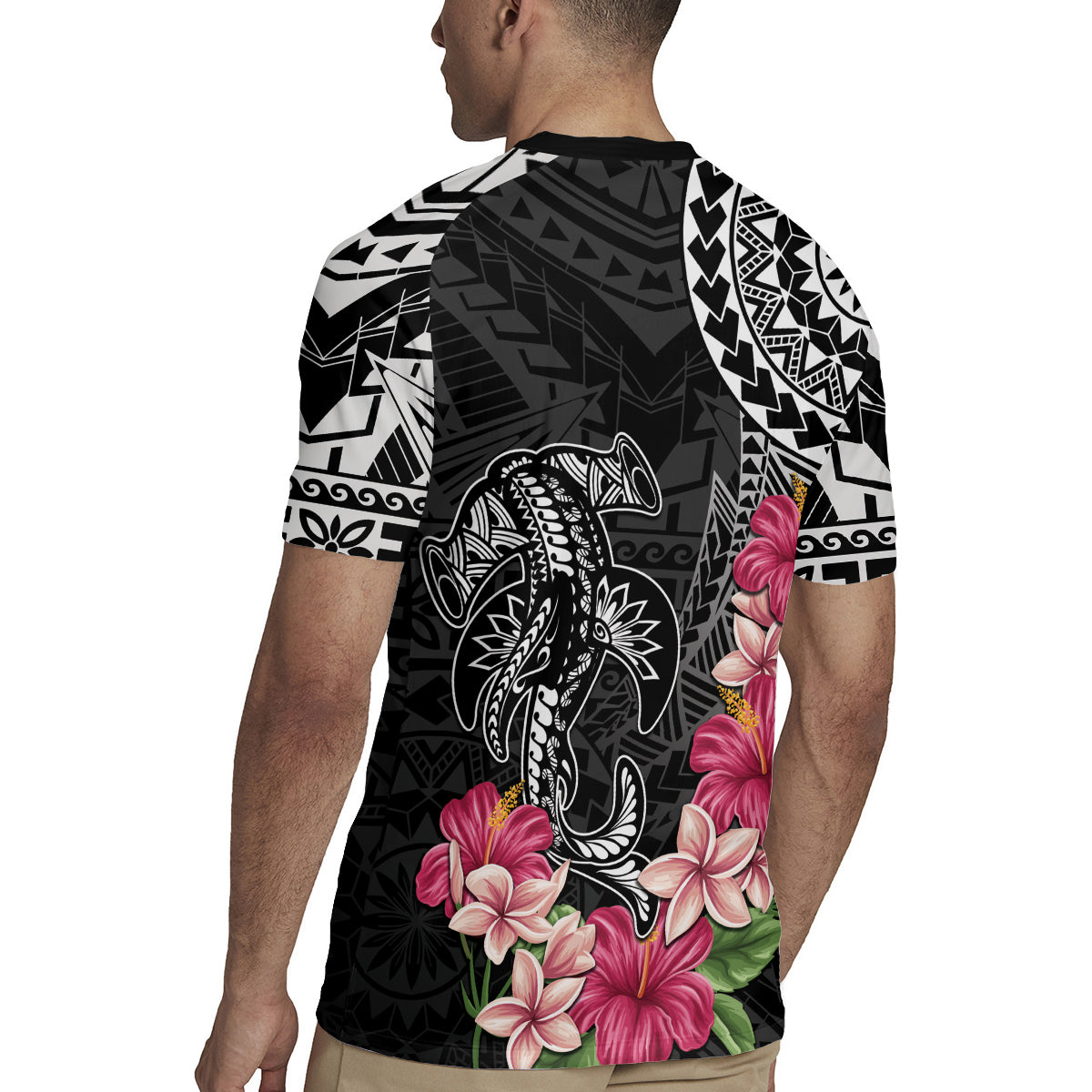 Black Polynesian Hammerhead Shark Tribal Pattern Rugby Jersey