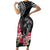 Black Polynesian Hammerhead Shark Tribal Pattern Short Sleeve Bodycon Dress