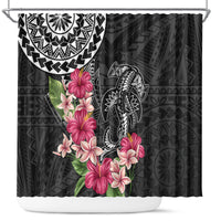 Black Polynesian Hammerhead Shark Tribal Pattern Shower Curtain
