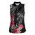 Black Polynesian Hammerhead Shark Tribal Pattern Women Sleeveless Polo Shirt