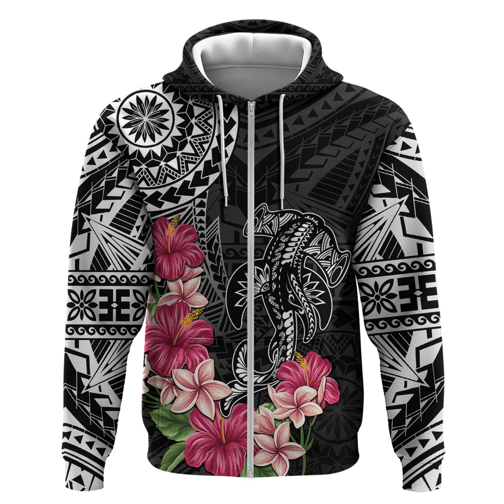 Black Polynesian Hammerhead Shark Tribal Pattern Zip Hoodie LT05 Zip Hoodie Black - Polynesian Pride