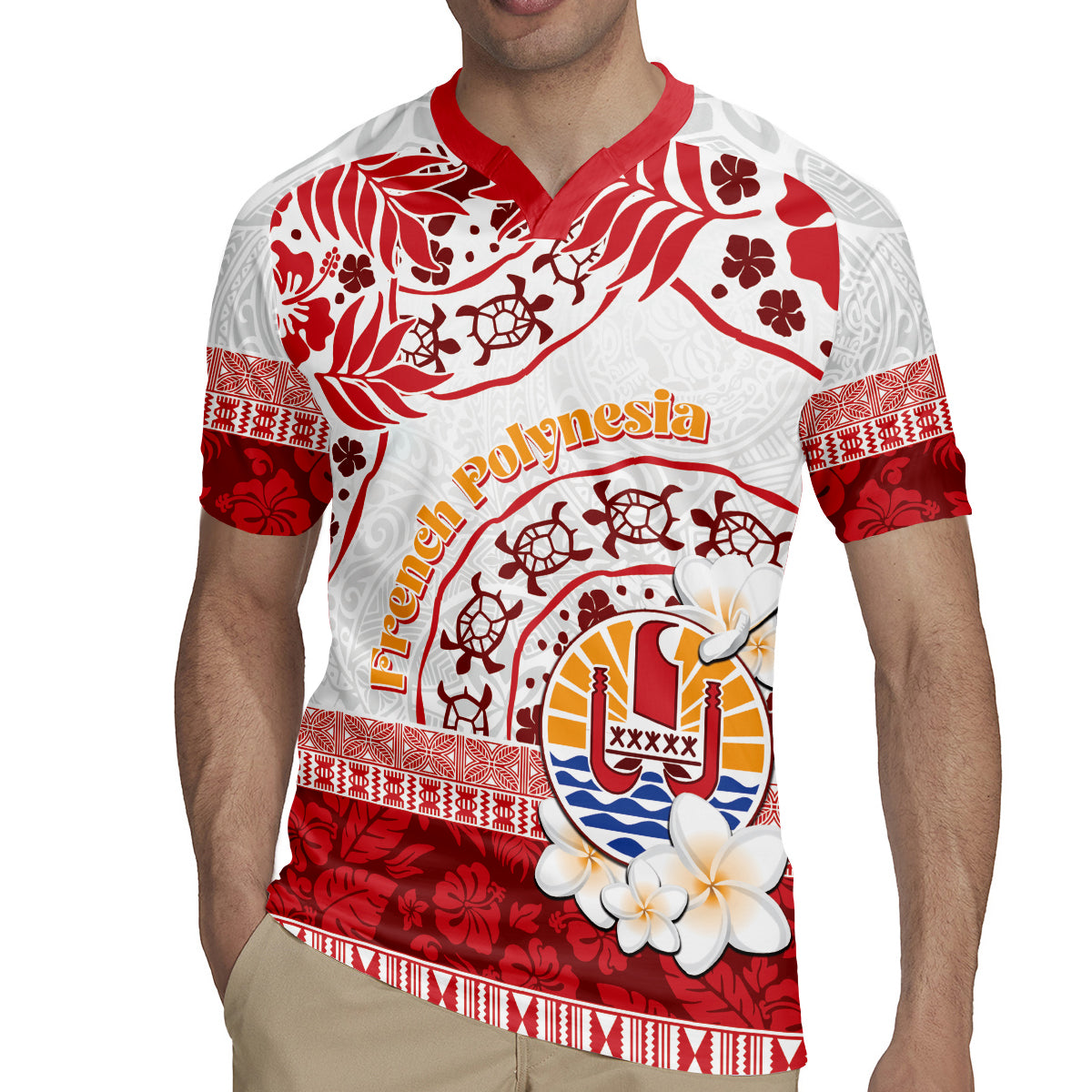 French Polynesia Internal Autonomy Day Rugby Jersey Tropical Hibiscus And Turtle Pattern