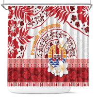 French Polynesia Internal Autonomy Day Shower Curtain Tropical Hibiscus And Turtle Pattern LT05 Red - Polynesian Pride
