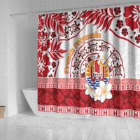 French Polynesia Internal Autonomy Day Shower Curtain Tropical Hibiscus And Turtle Pattern LT05 - Polynesian Pride