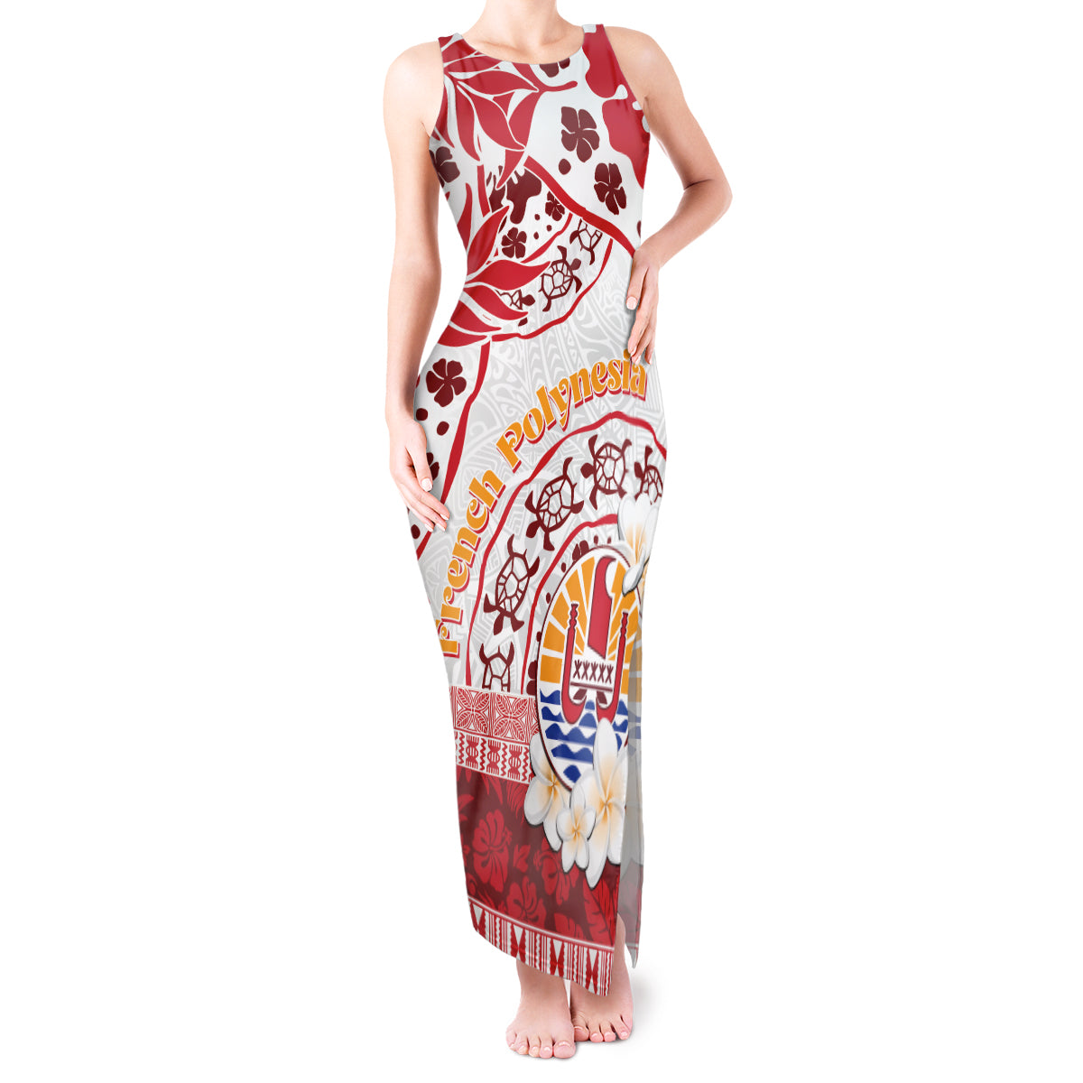 French Polynesia Internal Autonomy Day Tank Maxi Dress Tropical Hibiscus And Turtle Pattern