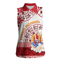 French Polynesia Internal Autonomy Day Women Sleeveless Polo Shirt Tropical Hibiscus And Turtle Pattern LT05 Female Red - Polynesian Pride