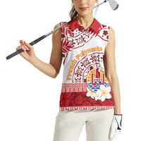 French Polynesia Internal Autonomy Day Women Sleeveless Polo Shirt Tropical Hibiscus And Turtle Pattern LT05 - Polynesian Pride