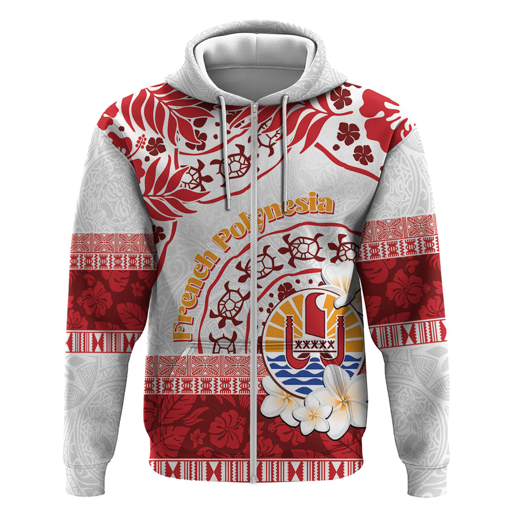 French Polynesia Internal Autonomy Day Zip Hoodie Tropical Hibiscus And Turtle Pattern LT05 Zip Hoodie Red - Polynesian Pride