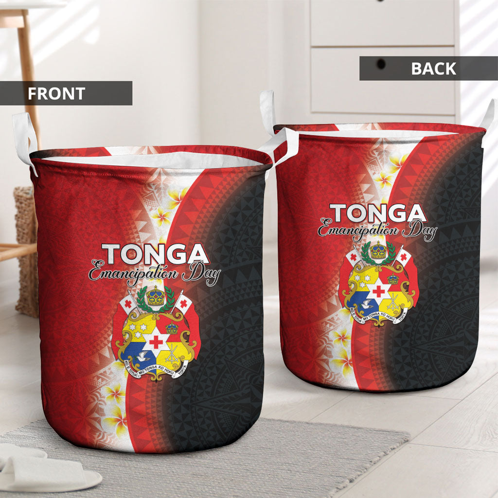 Tonga Emancipation Day Laundry Basket Tongan Ngatu Pattern With Plumeria LT05 - Polynesian Pride