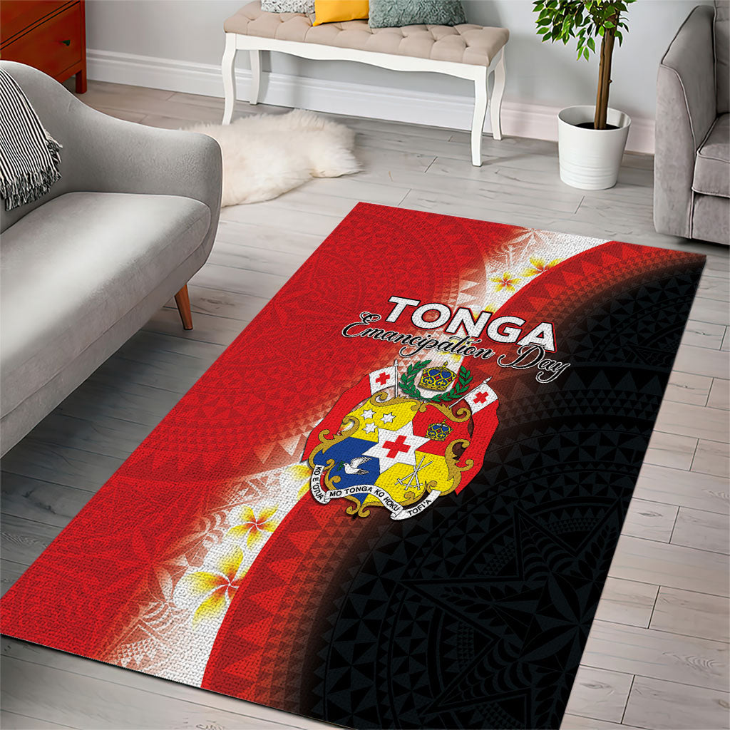 Tonga Emancipation Day Area Rug Tongan Ngatu Pattern With Plumeria LT05 - Polynesian Pride