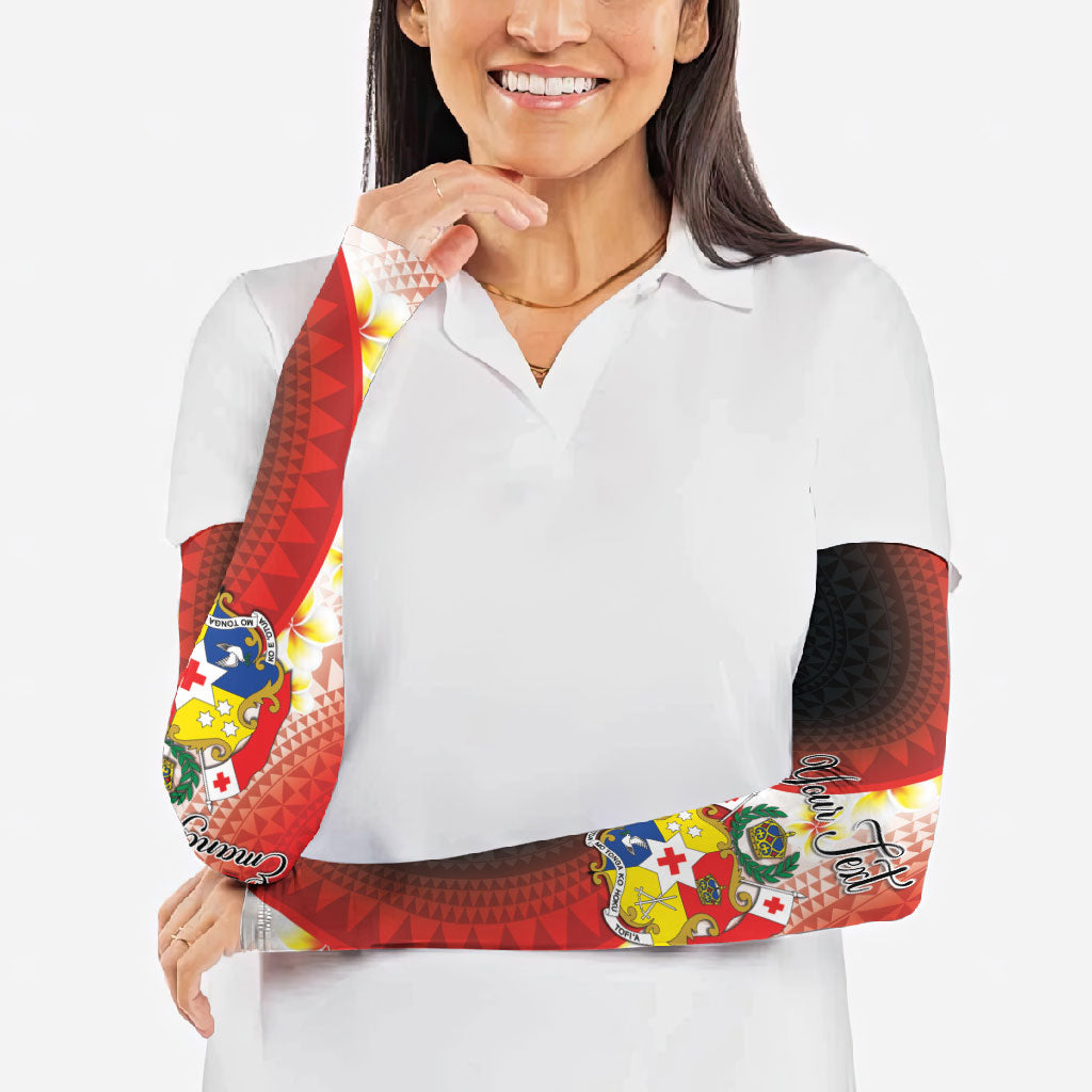 Personalised Tonga Emancipation Day Arm Sleeves Tongan Ngatu Pattern With Plumeria LT05 - Polynesian Pride