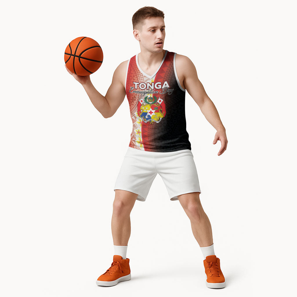 Personalised Tonga Emancipation Day Basketball Jersey Tongan Ngatu Pattern With Plumeria LT05 - Polynesian Pride