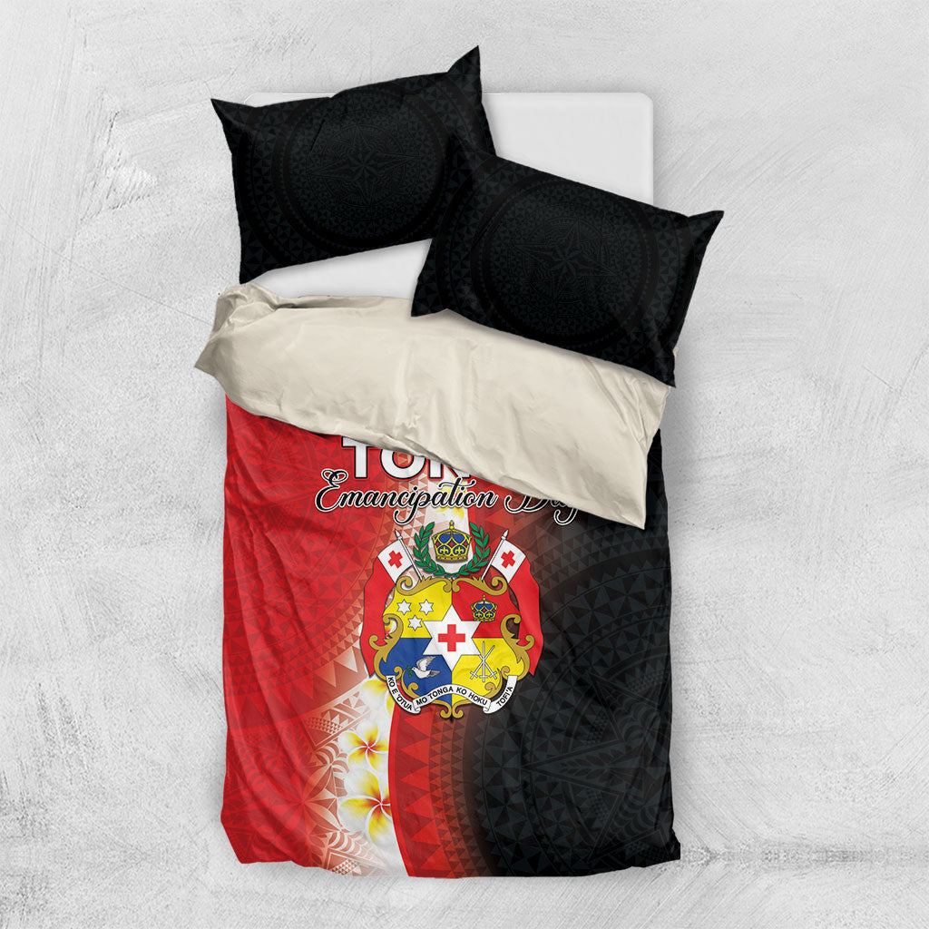 Tonga Emancipation Day Bedding Set Tongan Ngatu Pattern With Plumeria LT05 US Twin 172cm x 218cm Red - Polynesian Pride
