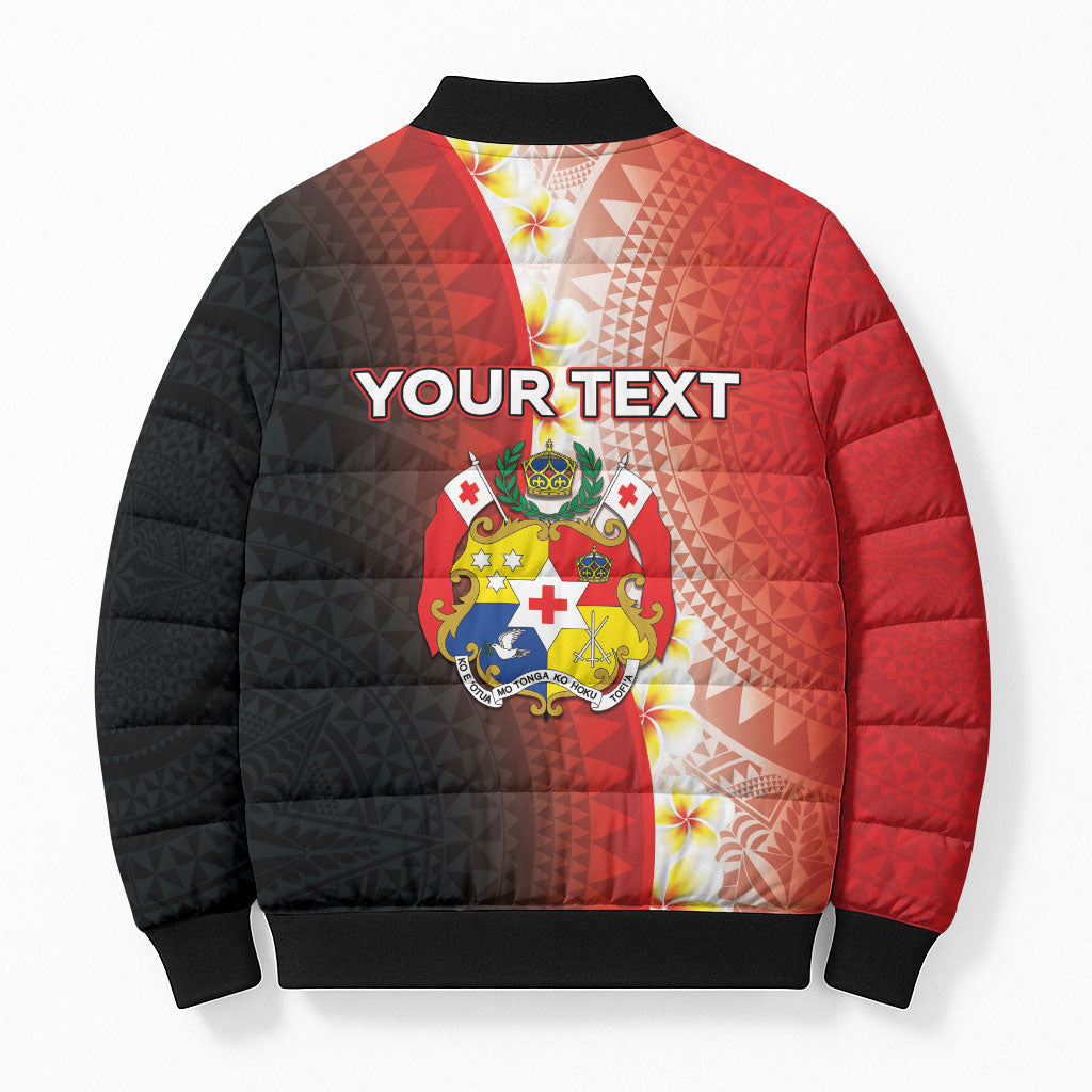 Personalised Tonga Emancipation Day Bomber Puffer Jacket Tongan Ngatu Pattern With Plumeria LT05 - Polynesian Pride