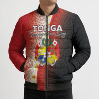 Personalised Tonga Emancipation Day Bomber Puffer Jacket Tongan Ngatu Pattern With Plumeria LT05 - Polynesian Pride